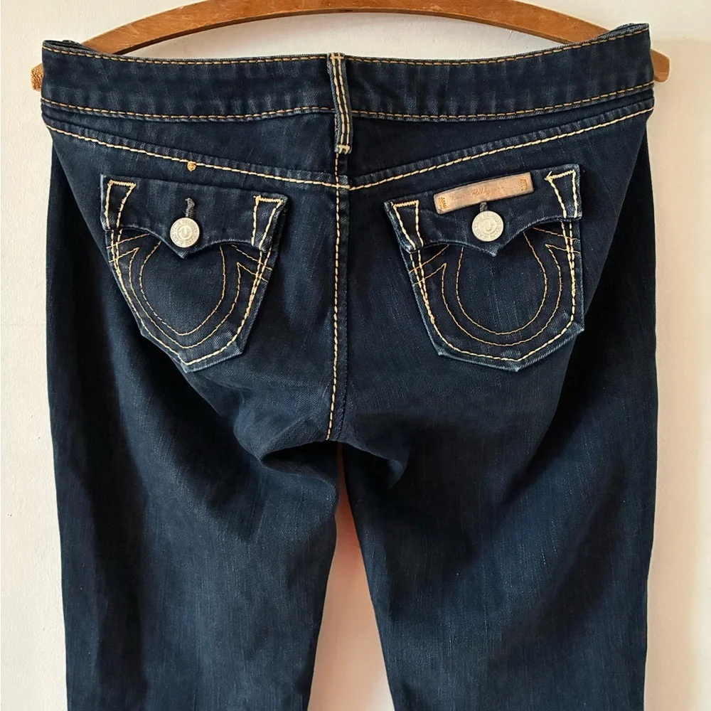 TRUE RELIGION BECCA Mid-Rise Dark Wash Peak Spot Flared Bootcut Jeans - Size 28 - Picture 7 of 15